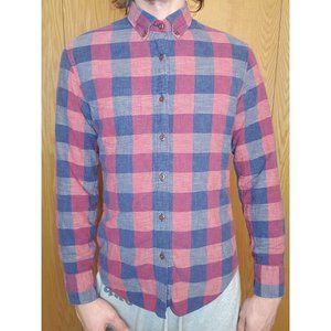 J Crew Men's Homespun Slim Blue Red Cream Button Up Down Shirt Size S Plaid